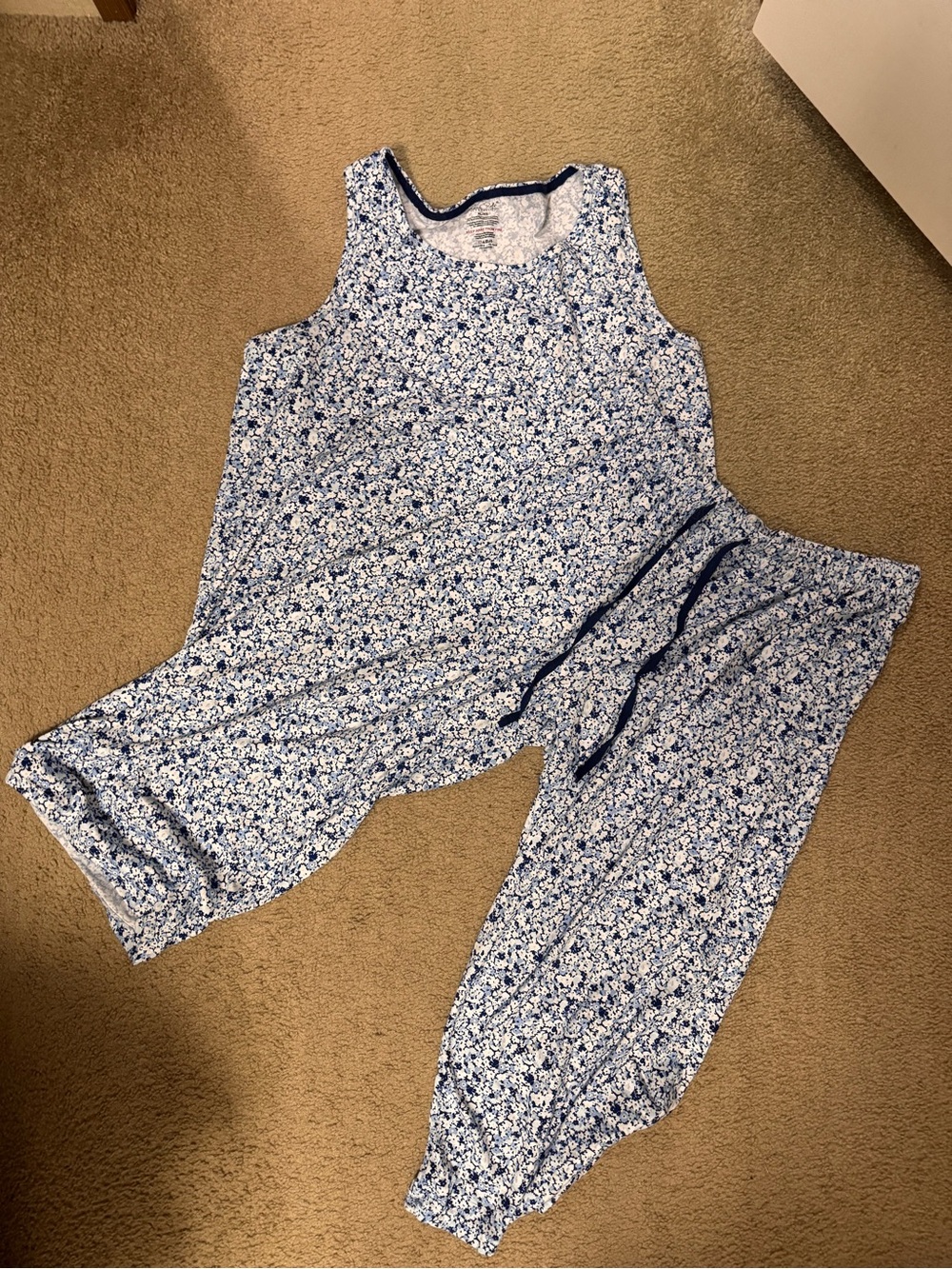 Blue & White Floral Tank + Capri Lounge Set